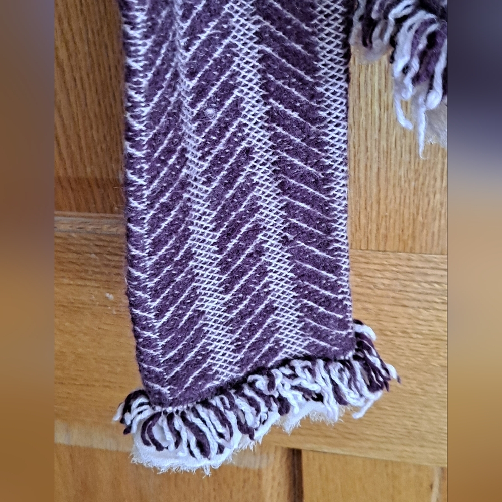Anthropologie HWR Monogram Purple Herringbone Fringed Cardigan - Picture 5 of 8